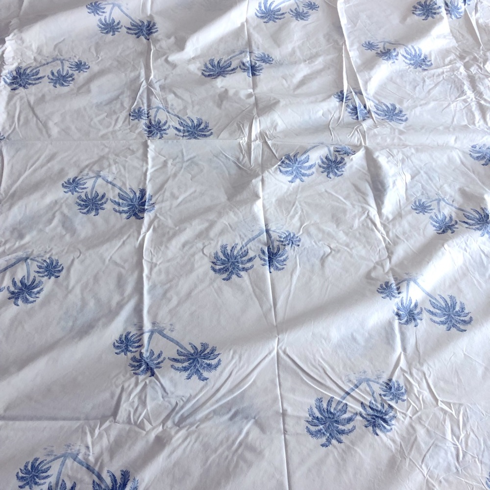 Linen Source Duvet, White -Periwinkle Palm Trees, Cotton made in Portugal King